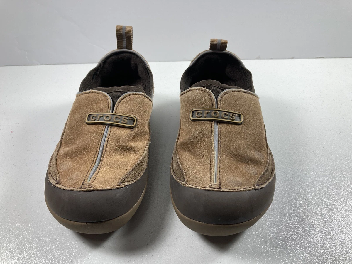 Crocs Dawson Suede Slip on Shoes Brown Cozy Fleece Lining Child s Size 12