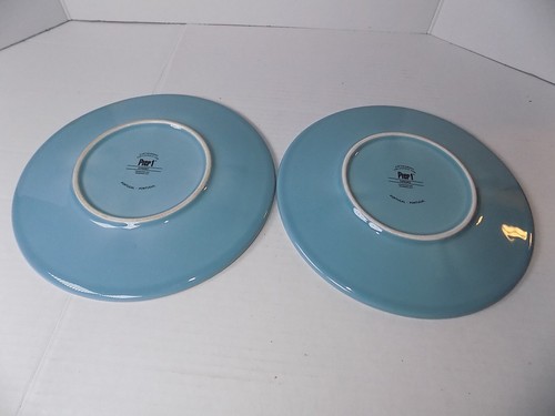 Pier 1 Gingko Salad Plates Blue Earthenware Portugal Set of 2 - Picture 3 of 4