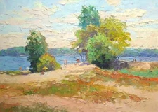 Oil Painting Canvas Dnieper Beach Serdyuk B Original Unframed Decor Art nSerb752