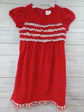 Hanna Andersson Dress Girls 130 US 8 Red White Corduroy Ruffles