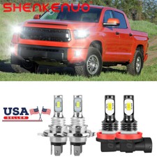 For Toyota Tundra 2014-2020 4Pcs LED Headlight Hi/Lo Beam Fog Lights Bulbs 6000K