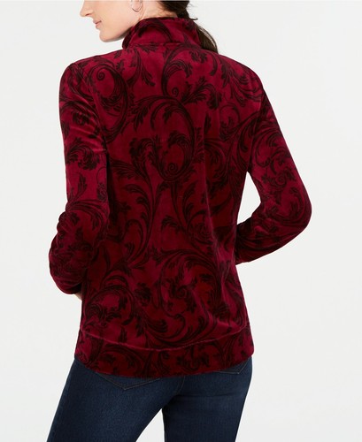 Karen Scott Sport Long Sleeve Scrolls Mock Neck Jacket, Petite Medium, Berry - Picture 3 of 3