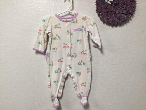 Carters Baby Girl Footed Pajamas Size 3 to 6 Month White Purple Animal Print 64