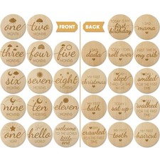 Baby Monthly Milestone Wooden Circles Hello World Newborn Sign Month Baby Mil...