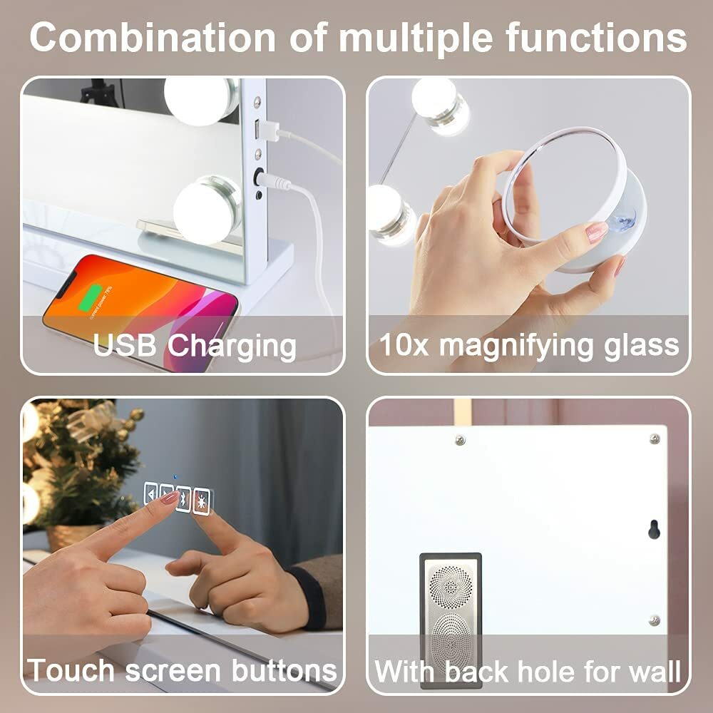 FENCHILIN Hollywood Light Up Mirror Bluetooth Vanity Make Up Mirror
