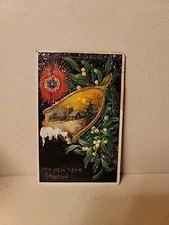 Antique My New Year Greeting Postcard SNOWY BARNYARD 1913 Wishbone Mistletoe Sta