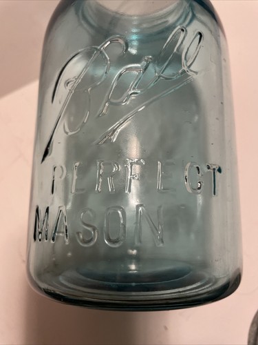Ball Jar PERFECT MASON QUART Aqua Mold# 10 Zinc Lid ~Antique 1910-1923 - Picture 7 of 9