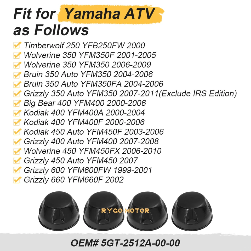 4 PACK For YAMAHA BIG BEAR GRIZZLY KODIAK 400 450 CENTER WHEEL HUB CAP COVER - Image 3 of 4