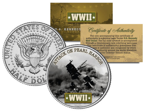 Seconde Guerre mondiale attaque sur Pearl Harbor jfk Kennedy pièce d'un demi-dollar américain - Photo 1 sur 1