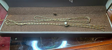 gold tone multi strand  chain necklace round slider bead charm tassel ends 96cm