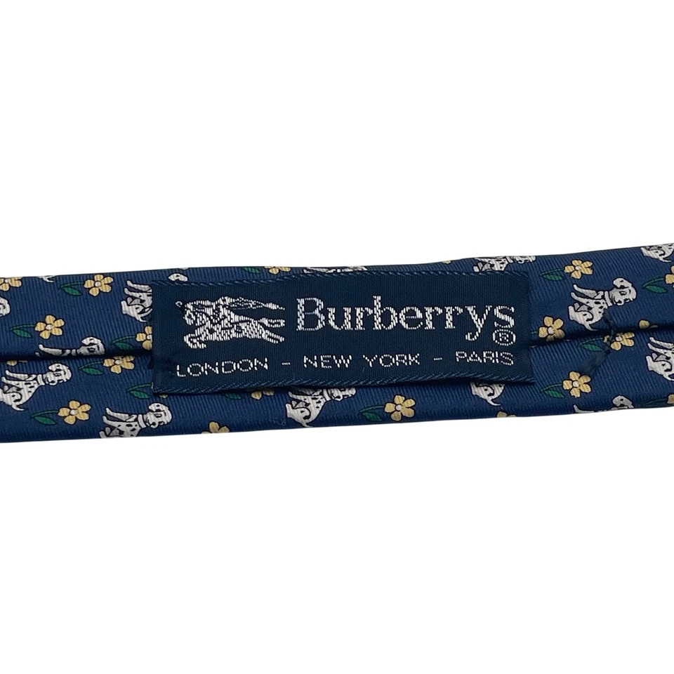 Corbata Burberrys Seda Dálmata Perro Estampado Azul Marino Hecha en EE. UU. Londres Foto 3 de 4
