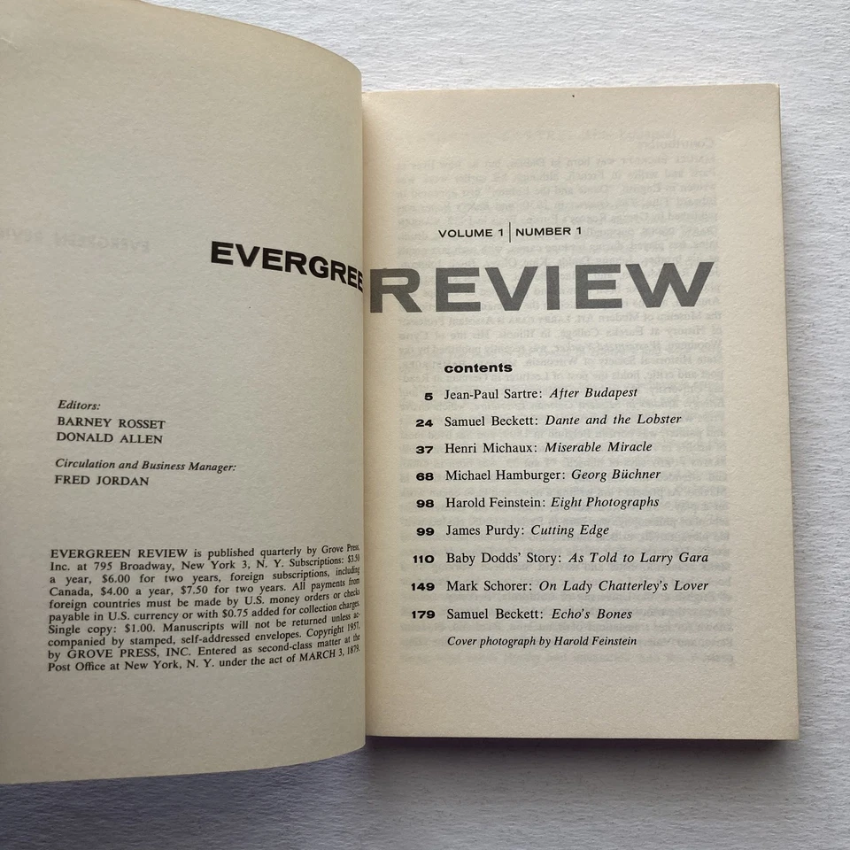 Vintage Evergreen Review Vol 1 No 1 1957 Grove Press Sartre Beckett Softcover Bo - Image 4 of 4