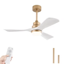 42 Inch White and Gold Ceiling Fans with Lights, ABS Blades, Noiseless Revers...