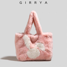 Pink Faux Fur Shoulder Bag for Women Winter Handbag Magnetic Closure