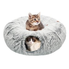 Cat Tunnel Bed Large Indoor Cave Donut Mat Toy Soft Plush Fluffy Collapsible
