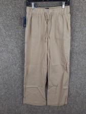 Gap Linen Blend Pull On Straight Leg Pants Womens S Beige Drawstring Casual NWT