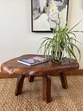 Stunning Mid Century Burr Elm Coffee Table Hand Carved Modernist Brutalist