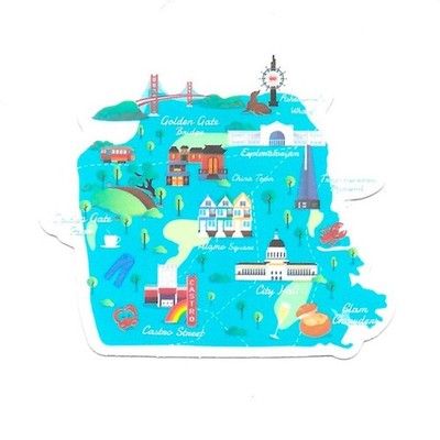San Francisco Vinyl Sticker Golden Gate Bridge Map California Travel Art