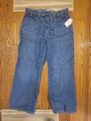 Time And True Wide Leg Utility Trousers NWT Sz L 12-14 Dark Wash Color