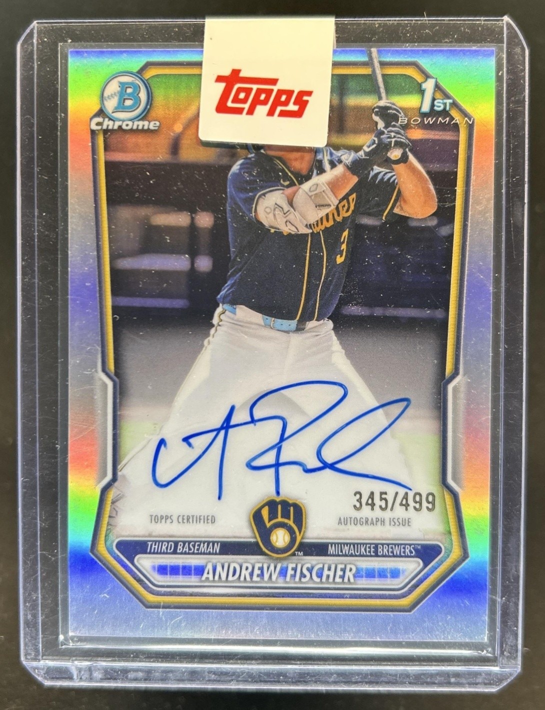 2026 Bowman Andrew Fischer Chrome Auto Refractor 1st Prospect #/499 Brewers view 1