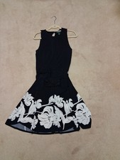 LAUREN Ralph Lauren Black Elegant Midi Dress Party Cocktail white flowers