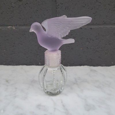 READ Vintage Empty ~5  Perfume Bottle w/Figural Purple Dove Plastic Stopper 50 s
