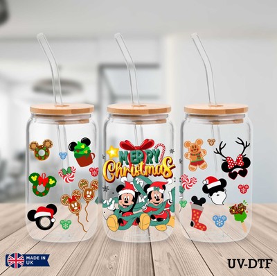 Mickey Mouse Weihnachten UV DTF Aufkleber - 16oz Libbey Dose Glasfolie yn516