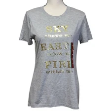 Modern Lux Elements Tshirt Juniors Sz M Gray Gold Foil Sky Earth Fire Graphic