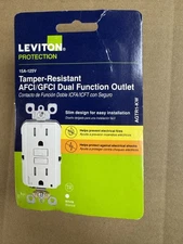 Leviton AGTR1-0KW AFCI/GFCI 125V 15A Dual Function White Outlet New Sealed