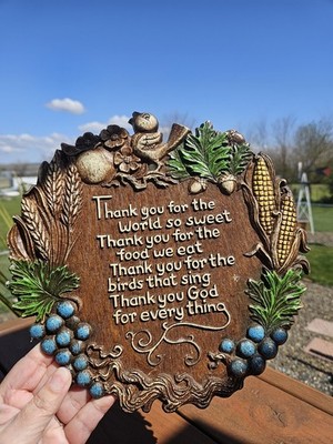 VTG MCM Wall Deco ''Thank You For''... Kitschy Wall. Birds Fruit Corn Flower.