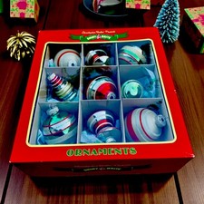 Christopher Radko SHINY BRITE 9 Glass Christmas Ornaments 2.5  Retro Glitter Fun