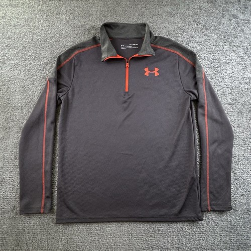 Under Armour Youth XL 1/4 Zip Heatgear Loose Dark Gray Orange Thermal 1318203 - Picture 2 of 11