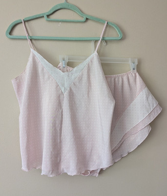 Papiillon Blanc Pink & White Polka Dot Camisole and Shorts Pajama Set Women s M