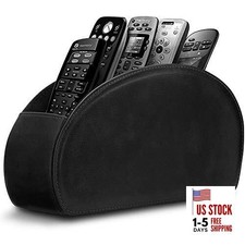 Leather Remote Control Holder with 5 Compartments TV Remote Caddy Storage black