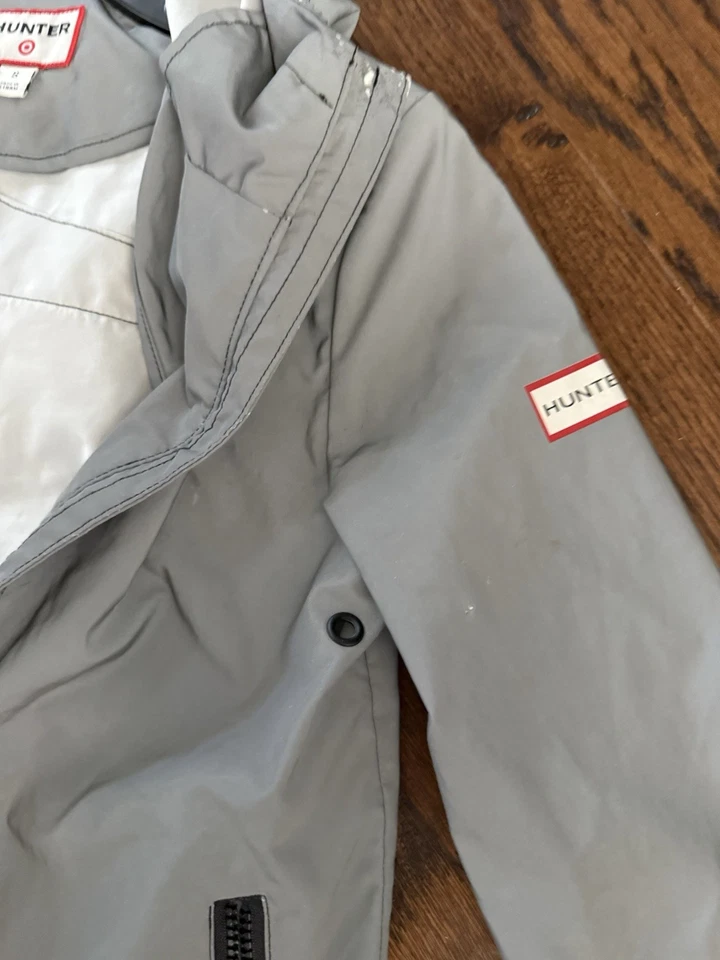 Chaqueta de Lluvia Hunter Niños Talla S Gris Con Reflejo Plateado Impermeable Con Cremallera Foto 4 de 4