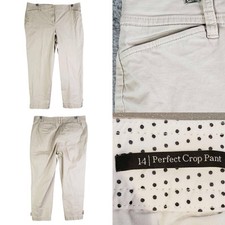 Talbots Pants Perfect Crop Women  s Stretch Chino Tan Khaki Flat Front Size 14
