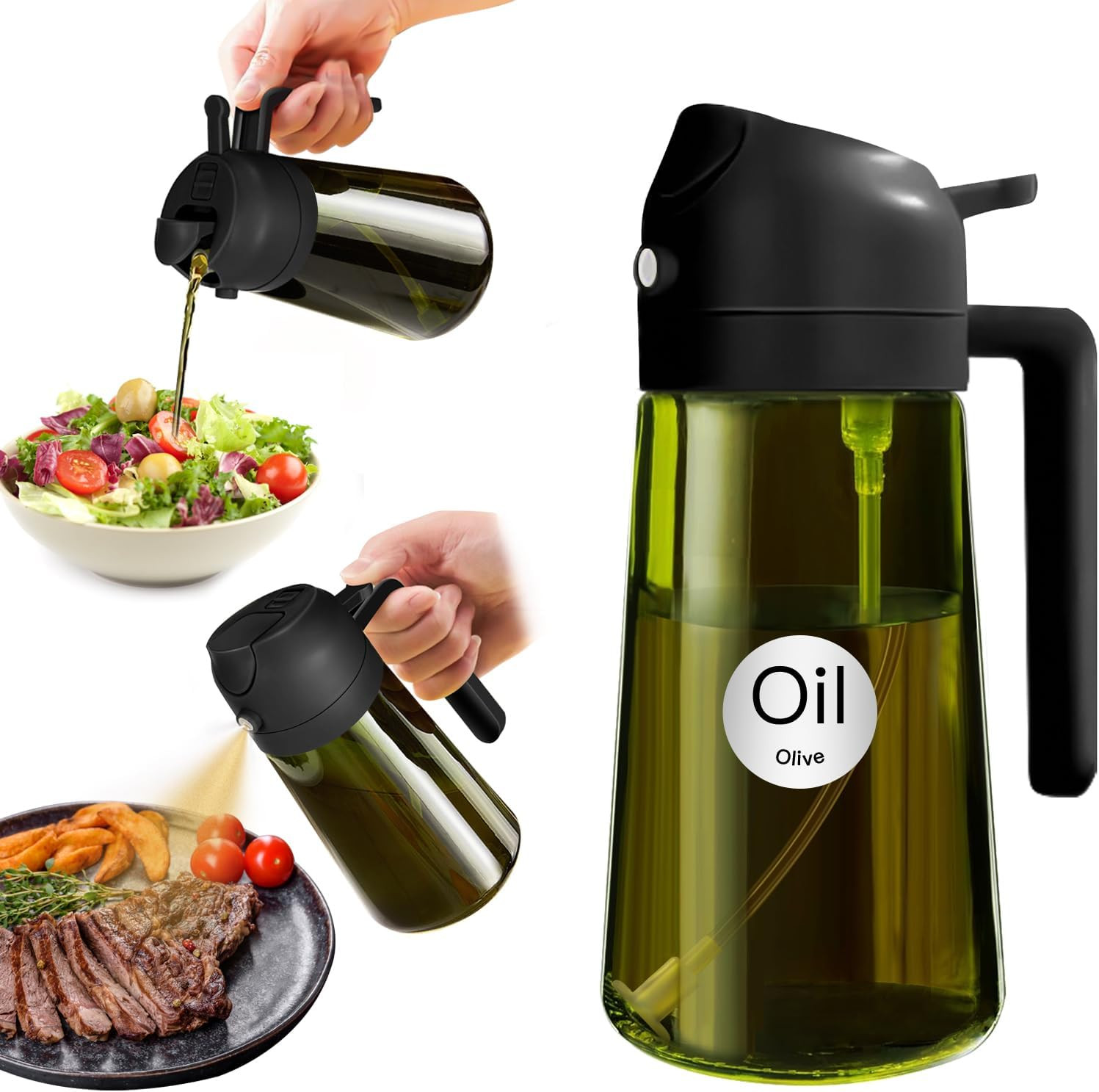 Oliera Spray 2 in 1 Vetro Scuro 470ml: Niente Più Macchie in Cucina