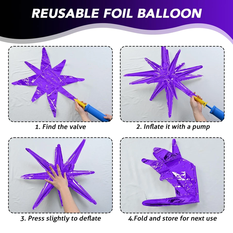Globos estrella grandes - 6 piezas lámina negra púrpura de 22 pulgadas para cumpleaños, graduación, Foto 3 de 4