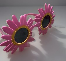 Pink Daisy Flower Sunglasses Round Dark Tinted Lens Thick Plastic New