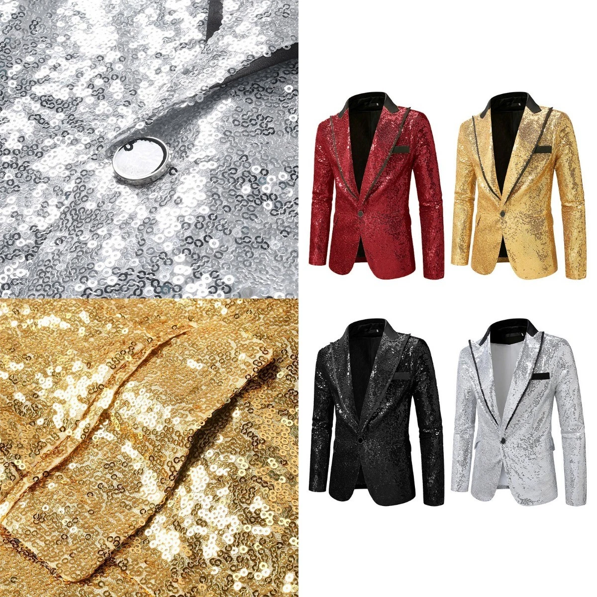 Mens Sparkle Sequins Blazer One Button Suit Disco Tuxedo Jacket Coat AU