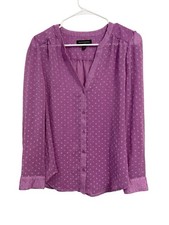 BANANA REPUBLIC Women Sz M Textured Long Sleeve Sheer V Neck Purple Top