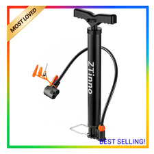 Bike Floor Pump Portable, Dual Presta Schrader Valves, Inflator with Ball