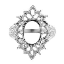 Semi Mount Causal Ring 8x12MM Oval Shape Halo Wedding Ring 925 Sterling Silver