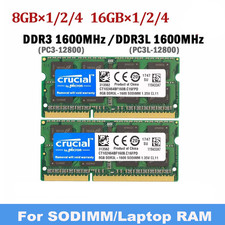 SODIMM Memory RAM Crucial DDR3/DDR3L/DDR4 16GB 1600MHz 32GB PC3/PC3L/PC4 Lot
