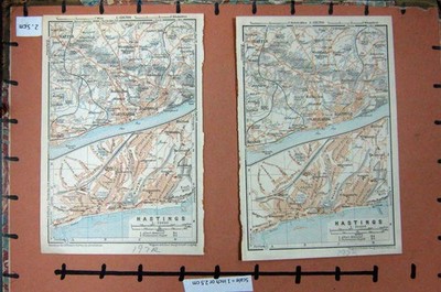 Original Old Antique Print Map Britain Street Plan Hastings Battle St. Leonards