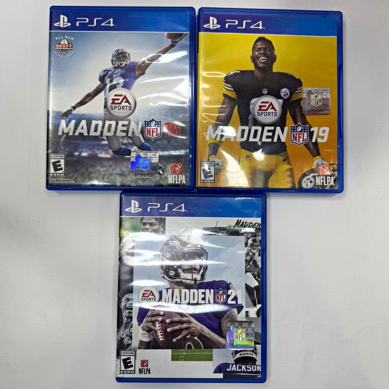 EA Madden NFL PS4 Game Lot of 3 Madden 16, 19, 21 Discs w/ Cases & Manual