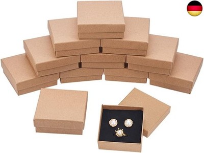BENECREAT 16 Pack Halskette Ring Box 7x7x3cm Kraft Brown Rechteck Karton