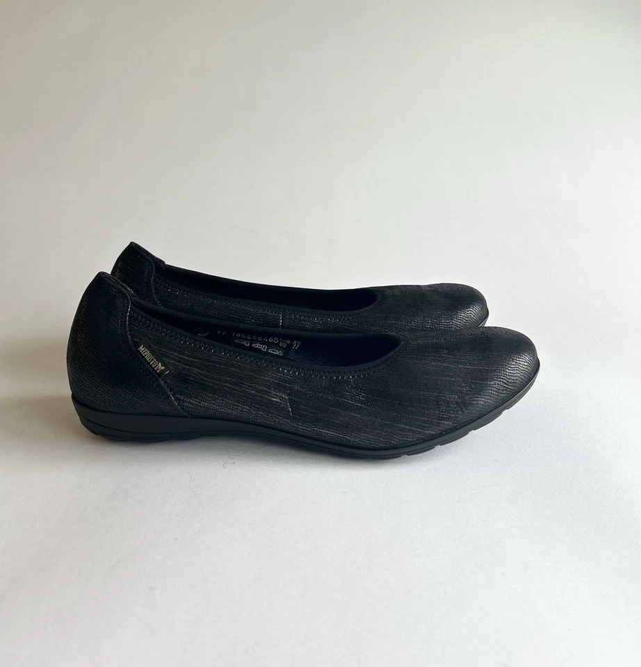 Nueva suela plana Mephisto negra bronce cuero genuino goma talla 11 Foto 2 de 4