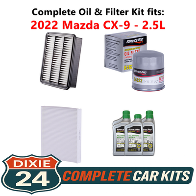 2022 Mazda CX-9 2.5L Complete Cabin, Air & Oil Filter Kit (5W-30