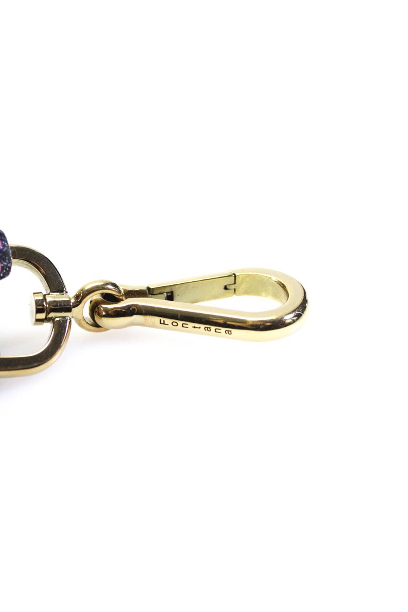 Fontana Womens Black Gold Tone Grain Leather 28" Handbag Strap